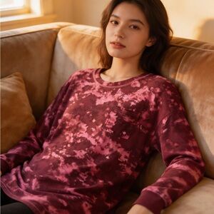 Jenni Maroon Tie-Dye Long Sleeve Top